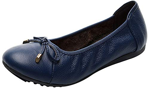 rismart Women's Ballet Flats Foldable Dance Bow Knot Soft Slip on Shoes SN02819(Royal Blue,5 UK)