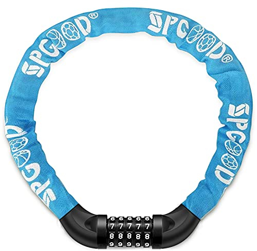 SPGOOD Bike Locks Heavy Duty/Bicycle Chain/Cycling Lock (14 Colors) 5-Digits Codes Resettable 100,000 Codes for Bike Cycle, Moto, Door, Gate Fence 830mm Length(Blue)