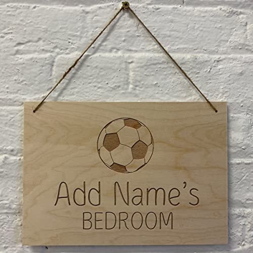 Cutncraft Designs Personalised Bedroom Door Sign Football Custom Hanging Wooden Wall Plaques 21x15cm (8.2x5.9)