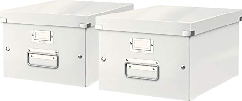 Leitz, Mittelgroße Aufbewahrungs- und Transportbox, Mit Deckel, Für A4, Click & Store (Weiß, Mittel | 2er Pack)