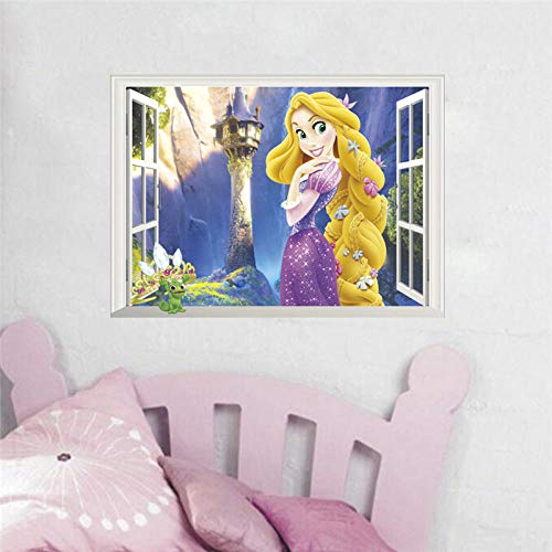 CSCH Wandtattoo Rapunzel 3d Fenster Wandaufkleber Hauptdekoration 3d Fenster Anime Wandkunst DIY Kinderzimmer Wandtattoo