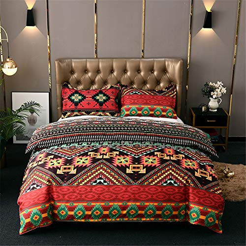 Chanyuan Bohemian Bettwäsche Set 135x200 cm, 2 Teilig Indisch Mandala Weich Mikrofaser Böhmisch Exotisch Rot Grün Geometrisch Gestreift Muster Vintage Bettbezug mit Reißverschluss
