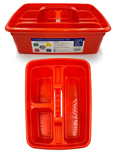 TDBS The Dustpan and Brush Store Cleaning Caddy With Handle Cleaners Caddy Organiser Carry Baskets For Cleaning Products (Red)