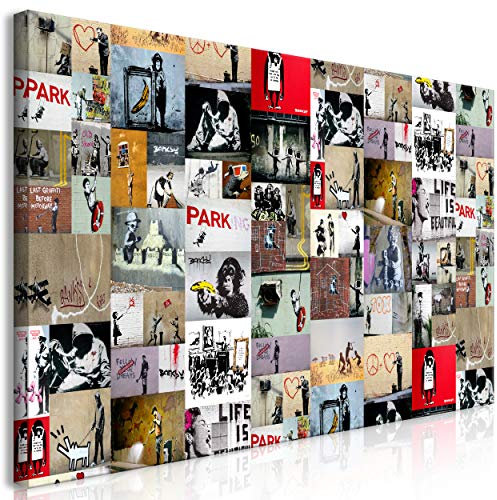 decomonkey | Mega XXXL Bilder Banksy Collage | Wandbild Leinwand 170x85 cm Selbstmontage DIY Einteiliger XXL Kunstdruck zum aufhängen | Graffiti Street Art