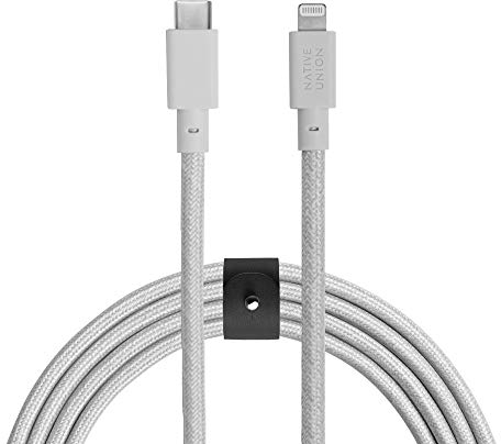Native Union Belt Câble USB-C vers Lightning - Câble renforcé Ultra-résistant 3m [Certifié MFi] Compatible avec iPhone 14, iPhone 13 et versions antérieures (Blanc)