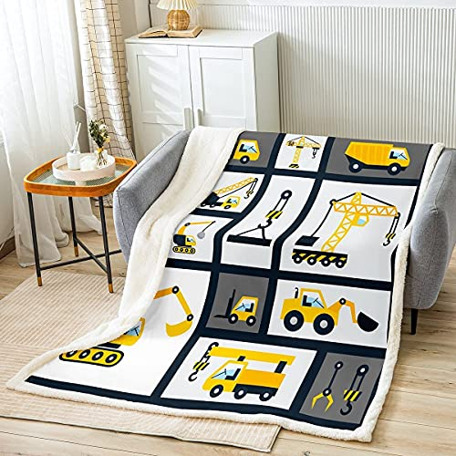 Jungen Konstruktion Decke 150x200cm Kinder Karikatur Maschinen LKW Kuscheldecke für Mädchen Schlafzimmer Baustelle Auto Fahrzeug Dekor Wohndecke Flanell Fleecedecke