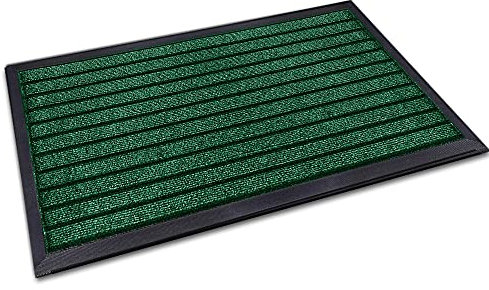 Prime Linens Waterproof Door Mats Outdoor Rug Stop Slip - Strong PVC Rubber Backed Floor Mats Anti Slip Washable Runner Rug Hallways Hall Entrance Back Front Door (Green, 40 x 60 cm - Small Door Mat)