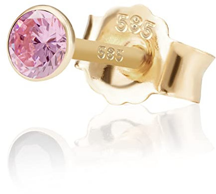 NKlaus Einzel 3,5mm 585 Gelb Gold 14 Karat Ohrstecker Kristall Zirkonia Pink Butterfly Verschluss Damen Mädchen 11023