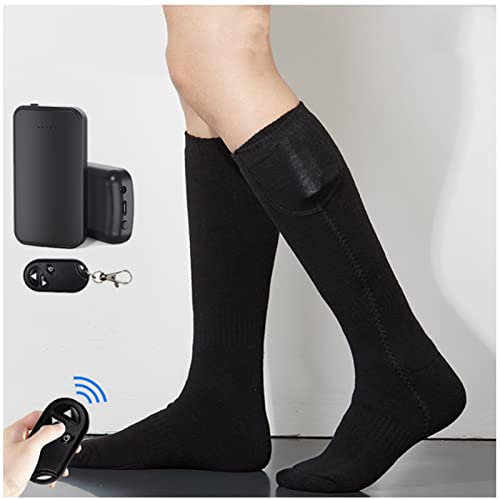 Calcetines térmicos con bateria, calcetines calefactables recargables con mando distancia 3 temperaturas ajustables calcetines térmicos unisex para exterior, pesca, esquí(Size:5 pair,Color:Negro)