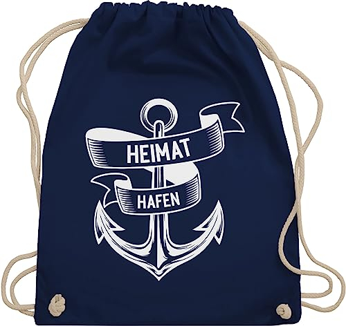 Turnbeutel Rucksack - Sprüche Statement - Heimathafen - Anker Ankerplatz - Unisize - Navy Blau - maritimer beutel mit aufschrift maritim baumwollbeutel statements maritime stoffbeutel sprüchen