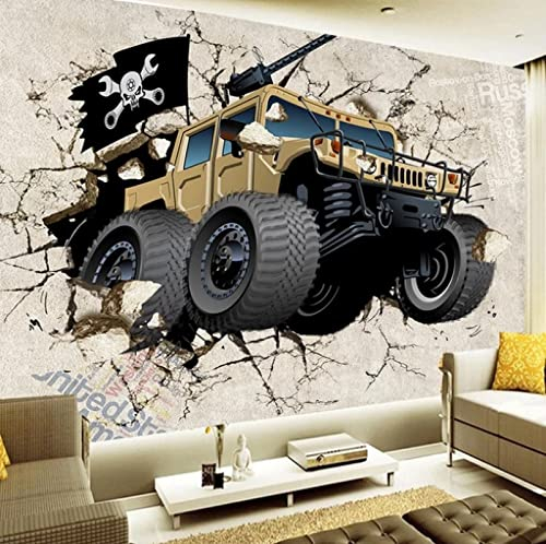 Fototapete 3D Effekt Cartoon 3D Car Broken Vliestapete Wandbild Wohnzimmer Schlafzimmer Kinderzimmer Wanddekoration 150(W) X105(H) Cm