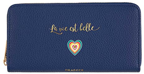 Draeger Paris - Grand Portefeuille Femme - La Vie Est Belle - Bleu Marine - polyuréthane