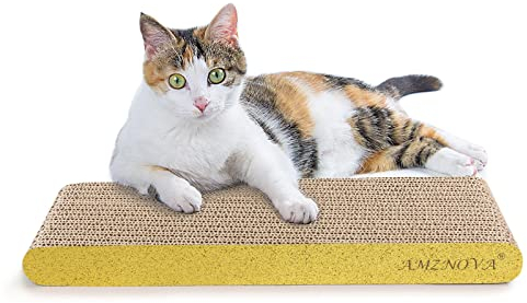 AMZNOVA Katzenkratzer, Kratzunterlage, strapazierfähiger, recycelbarer und wendbarer Karton mit Katzenminze, schmal, glitzerndes Gold