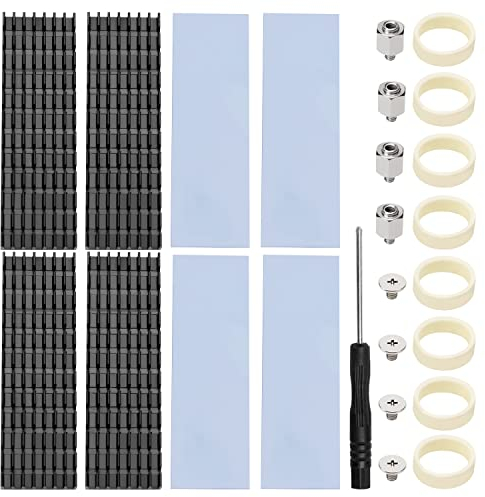 4 Piezas Disipador térmico SSD M.2, VooGenzek Disipador de Calor de Aluminio, con Tornillos SSD M.2 y Almohadilla Térmica de Silicona, para Computadora Portátil de Escritorio, 70X22X6mm, Negro