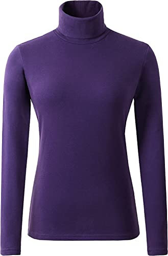 Ladies Polo Roll Neck Tops Long Sleeve Turtle Neck Plain Jumpers for Women Top T Shirts UK Plus Size 8 to 26. Purple