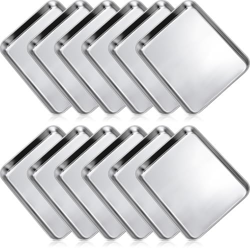 12 Pcs Metal Trays Stainless Steel Sheet Pan Baking Trays, 10 X 8 X 1 Inch