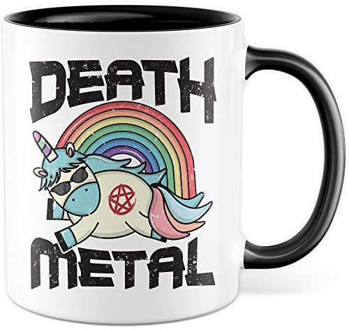 Tasse Death Metal - Cadeau licorne - Tasse à café - Tasse à café avec motif amusant - Tasse à thé Rock Rocker Heavy Metal Punk Licorne drôle (blanc/noir)