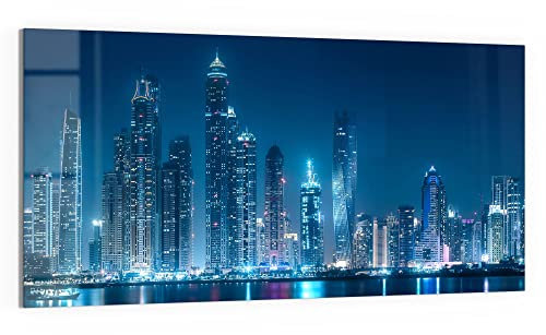 DEQORI Glasbild Echtglas | Motiv Business-Bucht von Dubai | horizontal einteilig 100x50 cm | schöne Dekoration | Wandbild für Wohnzimmer, Schlafzimmer, Flur & Küche | moderne Wanddeko