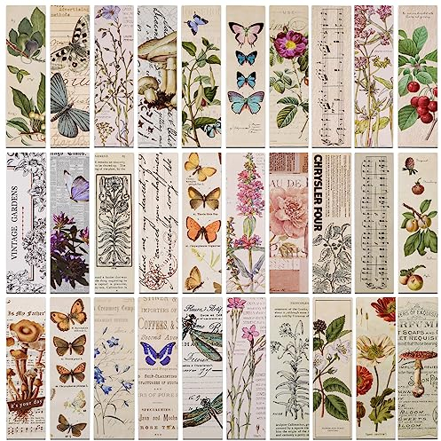30 Stücke Vintage Natural Style Lesezeichen, Retro Ästhetische Schmetterling Blume Pflanze Papier Lesezeichen Buch Zubehör Seite Marker für Buch Liebhaber Studenten Lehrer