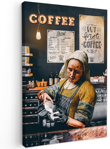 MuchoWow© Bilder 40x60 cm Wohnzimmer Deko Modern Wandbild Foto auf Leinwand Bild Schlafzimmer Room Decor Geschenke Milchmädchen - Barista - Kaffee