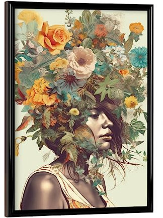 artboxONE Poster mit schwarzem Rahmen 18x13 cm Floral Sommer Frauen Blumenkopf - Bild Argo pop Art
