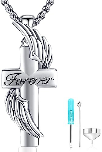 Friggem Urne Halskette 925 Sterling Silber Kreuz Urnen Anhänger Memorial Urne Kette Feuerbestattung Schmuck Katzen Hunde Haustiere, Mama Papa Family Asche Besondere Geschenk