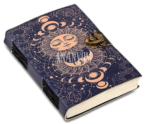 ANANYOM Vintage Leather Journal 200 Pages 7x5 Inch Sun & Moon Handmade Paper Journal Notebook for men & Women