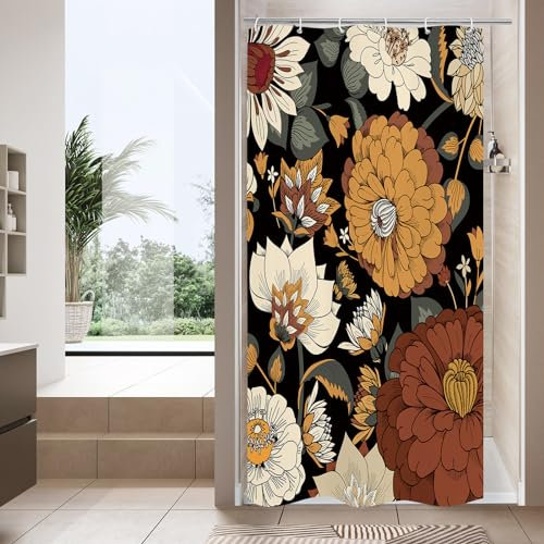 MitoVilla Boho Floral Small Stall Duschvorhang 91,4 x 183,9 cm, abstrakte Blume, schmal, halbe Größe, schicke Duschvorhänge für Mitte des Jahrhunderts, Badezimmer-Dekor, moderner Duschvorhang, 91,4 cm