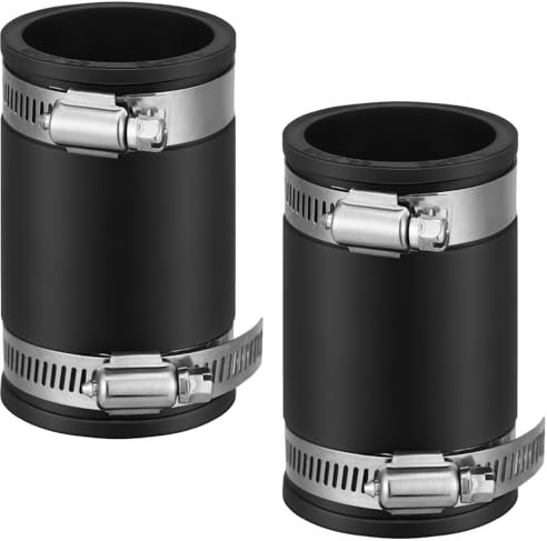 Pangda 2 Pcs Flexible TPE Coupling with Stainless Steel Clamps for Plastic and Copper Plumbing Connections, High Temperature Resistant Material, Black (Fit 2 Inches Pipe)