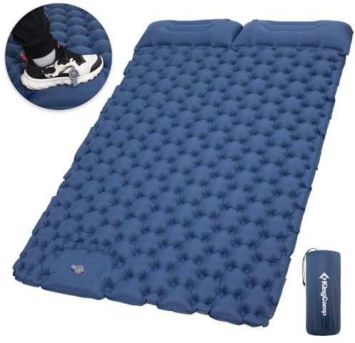 KingCamp Isomatte Selbstaufblasend, Camping Isomatte 2 Personen mit Kopfkissen, Camping Matratze 9 cm dick, aufblasbare Isomatte mit Fußpumpen, perfekt für Paare oder Familien