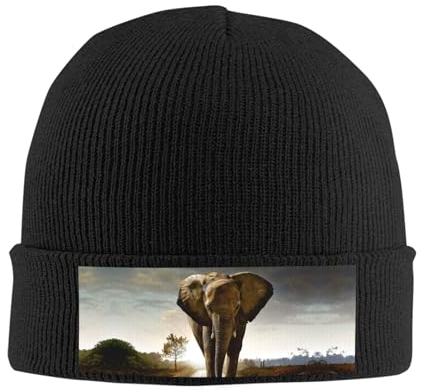 EVANEM Winter Warme Mütze für Männer und Frauen, Elefant Acryl Strick Wollmütze, Everyday Beanie Hat, Schwarz , One size