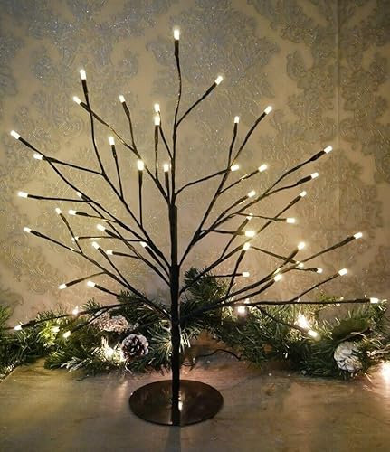 Marco Paul 45cm Small Twig Christmas Tree with Lights - 48 Warm White LED Pre-Lit Tabletop Twig Christmas Tree 1.4ft Black Xmas Trees Tabletop Decoration for Home Party Wedding