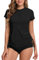 UV Shirt Damen Wasser 1/4 Reißverschluss Schwimmshirt Rashguard Damen Badeshirt Kurzarm Schwimm Tshirt Verstellbarer Saum UPF 50+ Schwarz XL