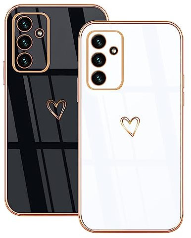 Lonrapa 2 Stück Hülle für Samsung Galaxy A15 5G / 4G Handyhülle Süße Herz Muster Motiv für Mädchen Frauen Farbe Galvanisierte Silikon Stoßfest Schutzhülle Galaxy A15 Phone Case Cover - Schwarz & Weiß