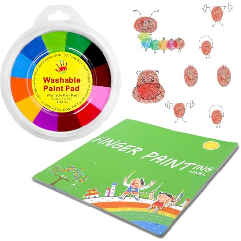 Stempelkissen Bunt, 12 Farben Stempelkissen Kinder 32 BläTter Fingermalen Stempelkissen Set Washable Fingerstempelfarbe Tinte Stamp Pad Fingerabdruckpad für Kinder für DIY Malerei und Bastelarbeiten