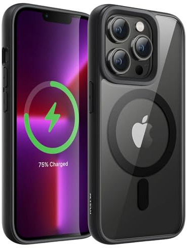 JETech Magnetic Case for iPhone 13 Pro 6.1-Inch Compatible with MagSafe, Shockproof Phone Bumper Cover, Solid Color Matte TPU Frame, Anti-Scratch Clear Back (Black)