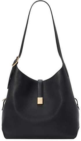 kate spade new york Women's Deco Pebbled Leather Large Shoulder Bag, Black, One Size