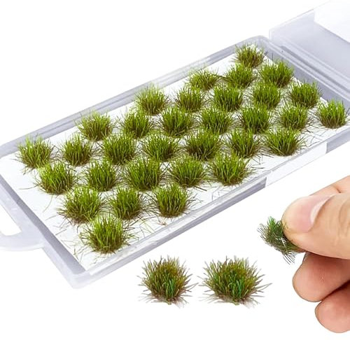 HORREX 32 Pièces Fausse Herbe,Herbe Synthetique Exterieur,Fausse Herbe dé Core Miniature,Pelouse Verte Artificielle pour DIY Railway Train Paysage du Paysage Artificiel ModèLe de Gazon Artificiel