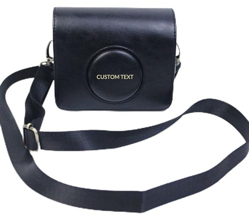INKPO Personalized Camera Case compatible with Fujifilm Mini Evo, PU Leather Mini EVO Case with Shoulder Strap, Custom Name & Text (Black)
