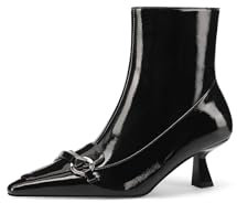 QUEEN HELENA Tronchetti con Fibbia Stivaletti a Punta con Tacco Donna K3467 (Nero Vernice, Sistema Taglie Calzature EU, Adulto, Donna, Numero, Media, 35)