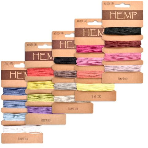 20 Colors Hemp Macrame Yarn 1mm, Multi-Color Flax String, Natural Twine Cord Rope, Waxed Cotton Cord for DIY Jewelry Bracelets & Necklaces