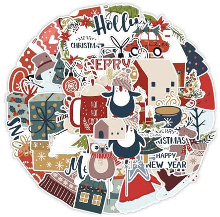 100 Stück Aufkleber Weihnachten, Sticker Weihnachten, Aufkleber geeignet für Weihnachtsstimmung Dekoration, geeignet für Skateboards Laptops Flaschen Telefonhüllen Fahrräder Wanddekorationen