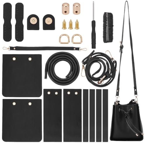 WADORN Set Zur Herstellung Einer Umhängetasche Aus Kunstleder Materialien Zur Herstellung von DIY Beuteltaschen Für Damen 22x20x10cm Großes Nähset Für Handtaschen Aus PU Leder Selbermachen Schwarz