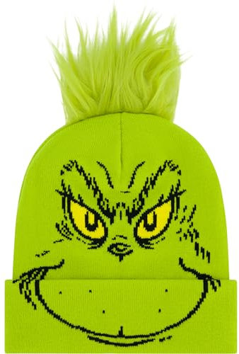 Concept One Uni-Erwachsene Dr. Seuss The Grinch, Adult Knit Roll Down Cuffed Winter Cap with Faux Fur Hair Beanie-Mütze, Grüner Mohawk, Medium