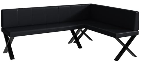 MEBLINI Eckbank für Esszimmer - Küchenbank - Essecke - Sitzecke Küche - Peter - X-Beine 142x196x87cm Rechts - Schwarz Kunstleder