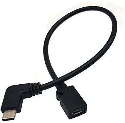Halokny USB C to Micro USB Cable, 90 Degree Type C (USB-C) Male to Micro USB Female Adapter Converter Charging Cable 25cm/10 Inch (90°Typec M/Micro F)(Only for Charging)