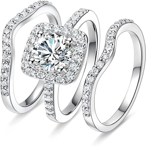 Generisch Mens Silicone Wedding Rings Quadratischer Haoshi Drei gestapelter Damenring Multifunktionales Tragen Ringe Anime Mit Kette (Silver, E)