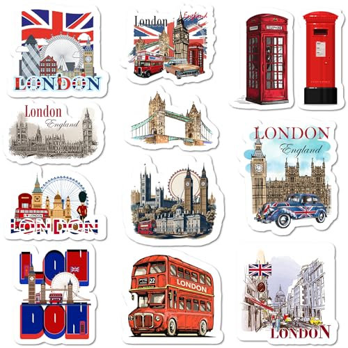 London Souvenir Gifts Fridge Magnets - 12pcs British Landmarks Union Jack Icons Set with London Eye Tower Bridge Red Phone Box, England Construction Souvenirs Gift Design for Family Friend Coworker