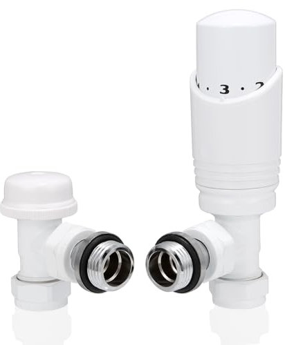 SVNR Válvulas termostáticas de radiador (TRV), color blanco texturizado, válvula de bloqueo en ángulo, 15 mm, para radiadores de calefacción central, toalleros, diseño a prueba de fugas.