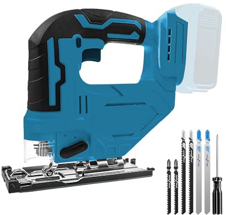 Scie sauteuse électrique sans fil avec 3 réglages orbitaux, vitesse variable 2900 tr/min, réglage biseauté à 45°, 6 lames en T pour coupe du bois et du métal (sans batterie) (pour batterie Makita 18